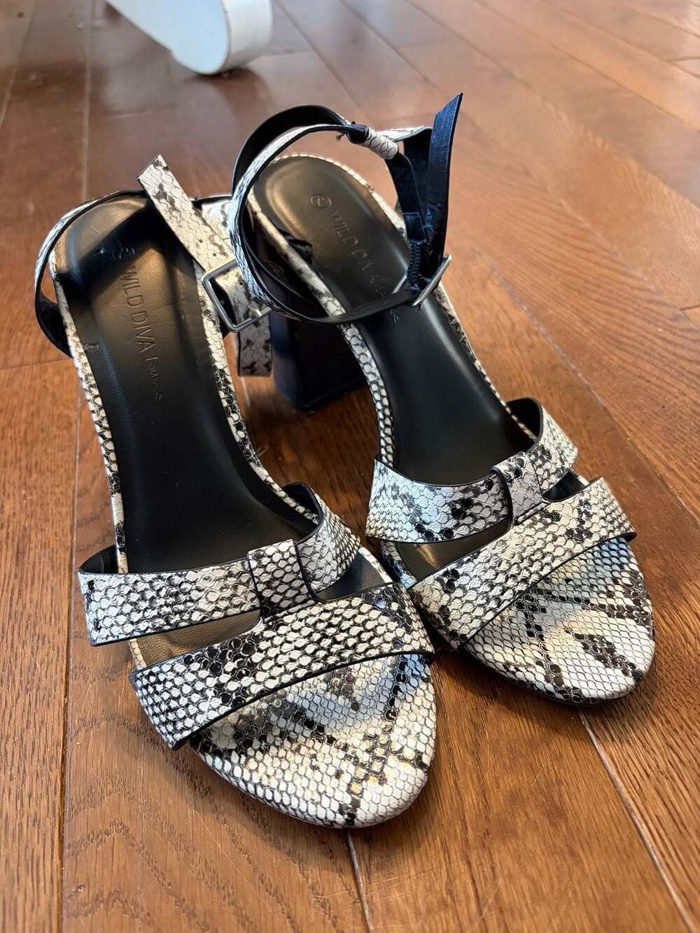 Wild Diva Lounge Snake Print Block Heel Sandals